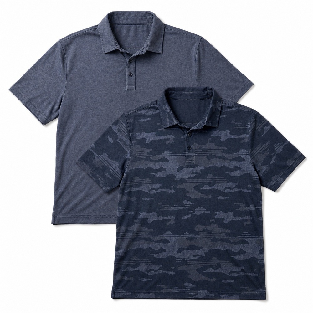 TravisMathew Golf Polo Shirt Bundle Lot‎ 2 XXL Blue Camo Pima Cotton